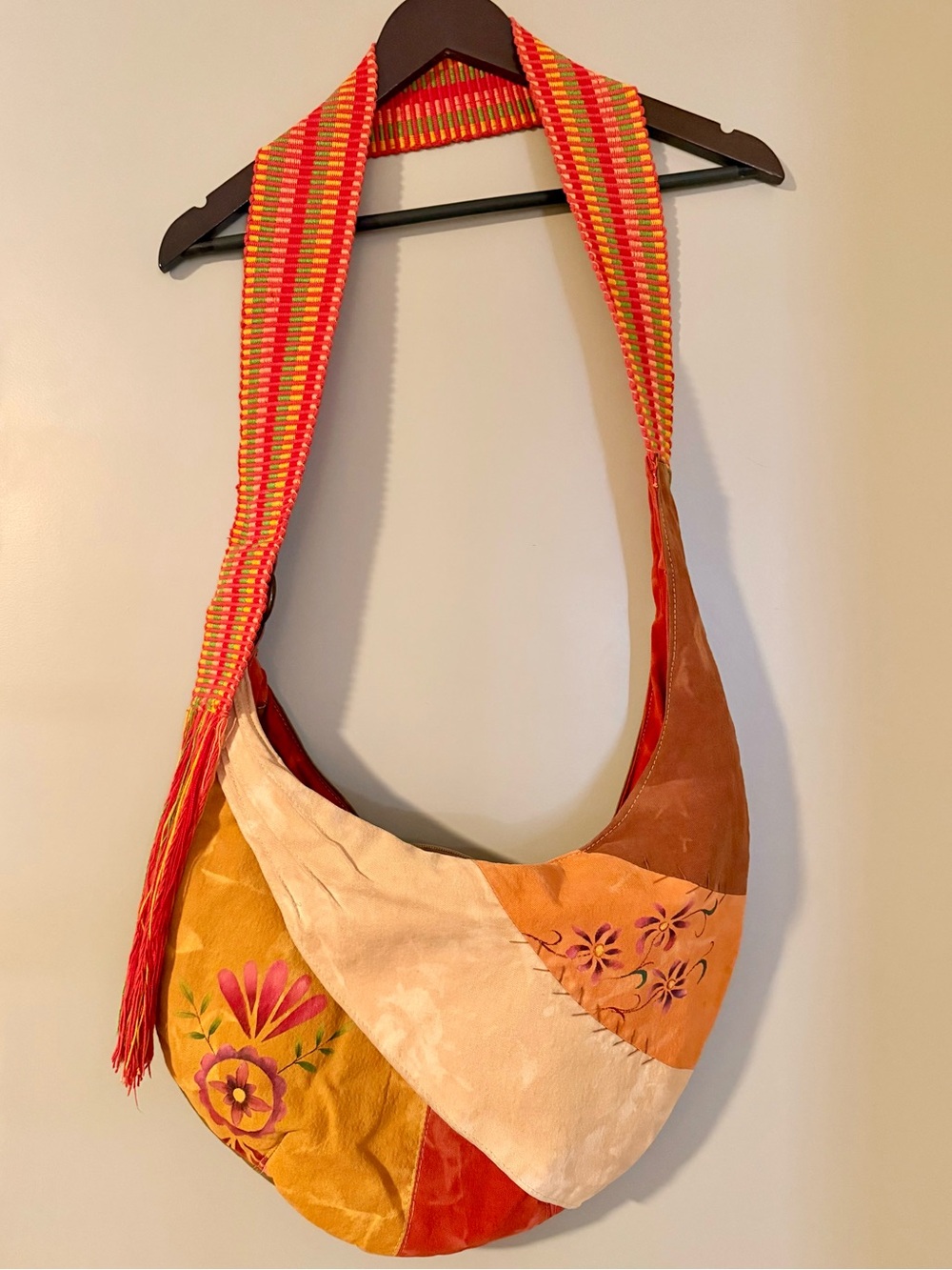 Bohemian hand painted crossbody bag.
